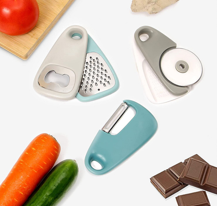 5-Piece Kitchen Gadget Set β Cheese Grater, Bottle Opener, Peeler, Pizza Cutter, And Cooking Tool