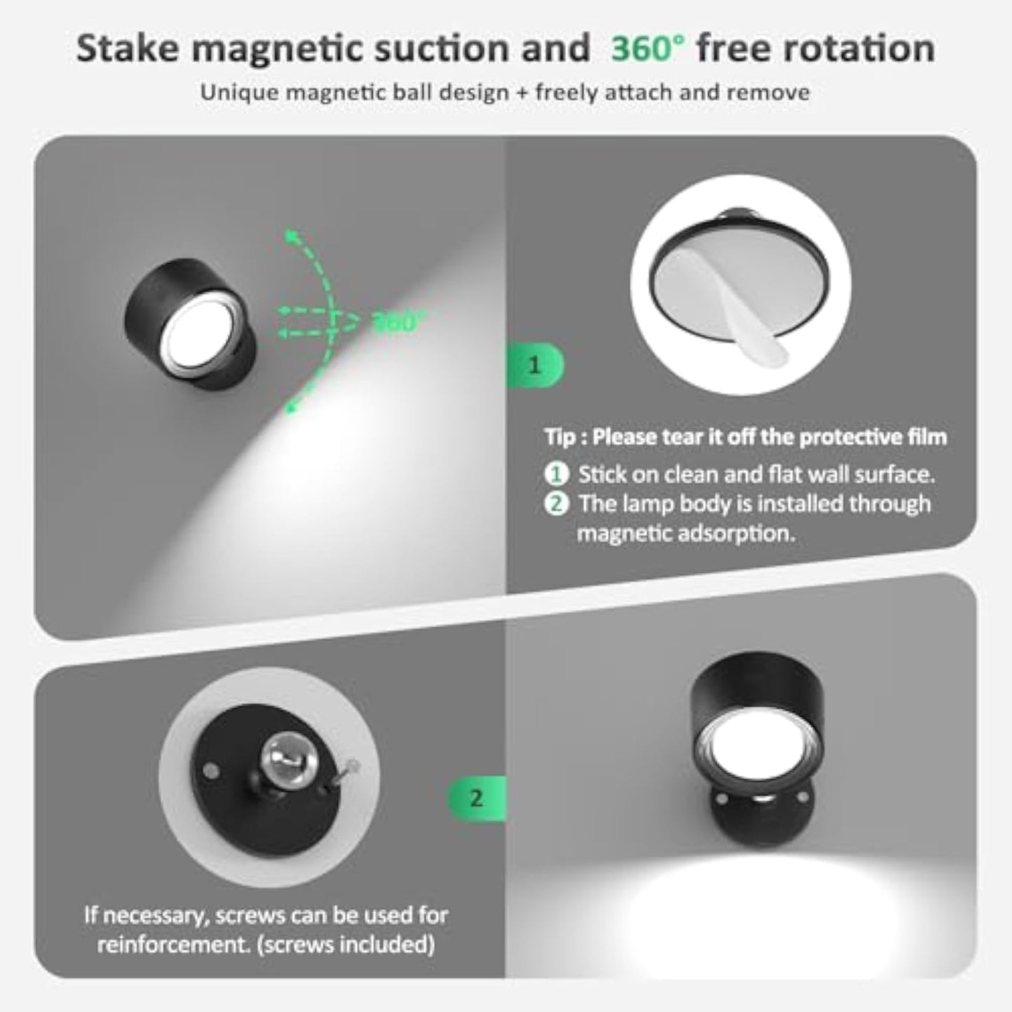 360° Touch-Control LED Wall Light – wireless & USB rechargeable