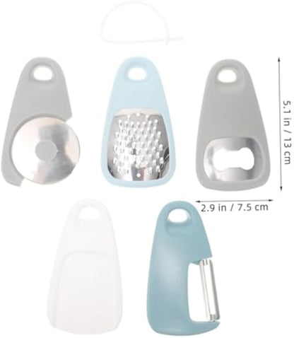 5-Piece Kitchen Gadget Set – Cheese Grater, Bottle Opener, Peeler, Pizza Cutter, And Cooking Tool