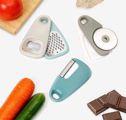 5-Piece Kitchen Gadget Set – Cheese Grater, Bottle Opener, Peeler, Pizza Cutter, And Cooking Tool